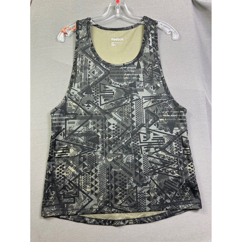 Reebok Speedwick Men's Medium Grey Olive Green Geometric Tribal Print Tank Top